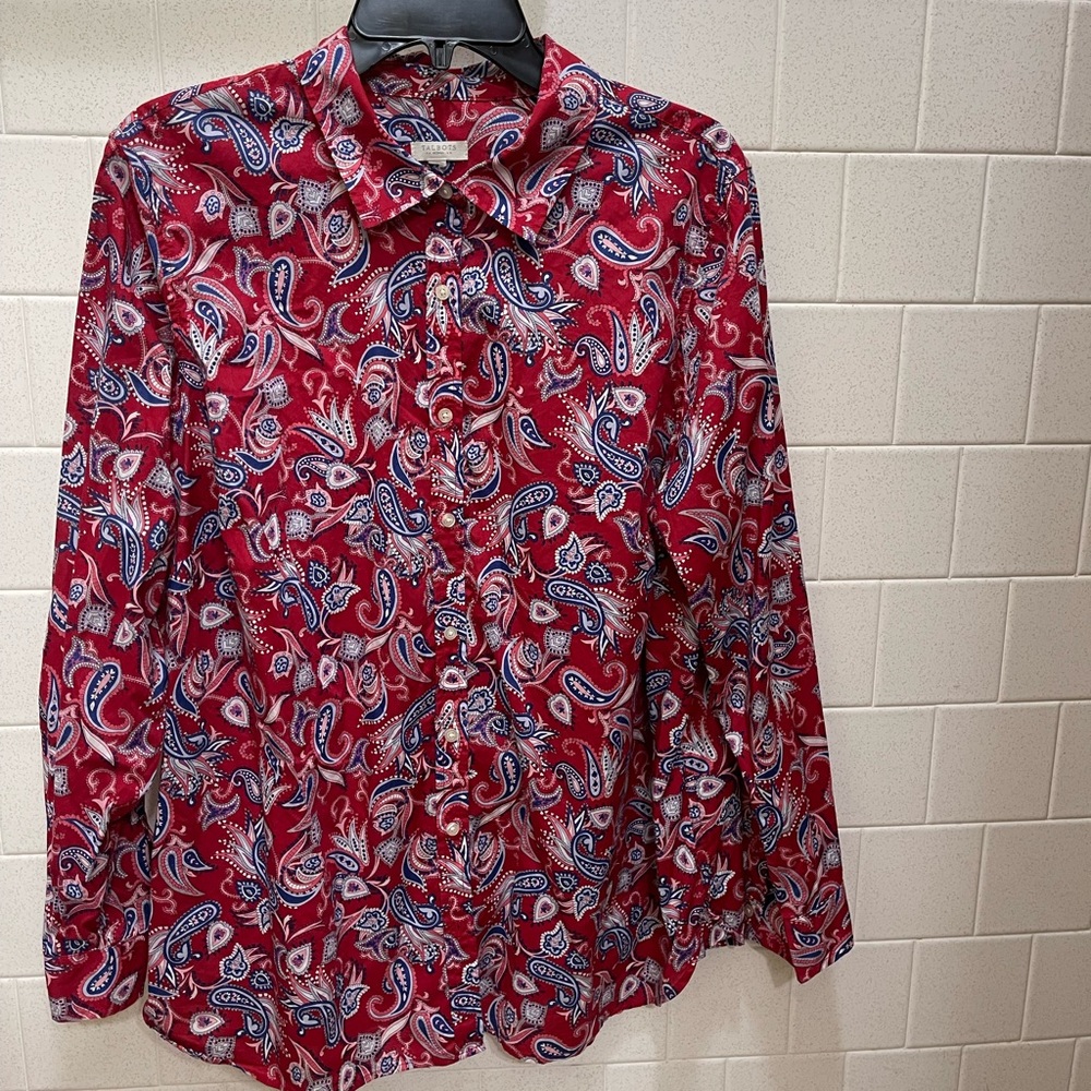 Talbots Red Paisley Button Down Shirt - Picture 2 of 13